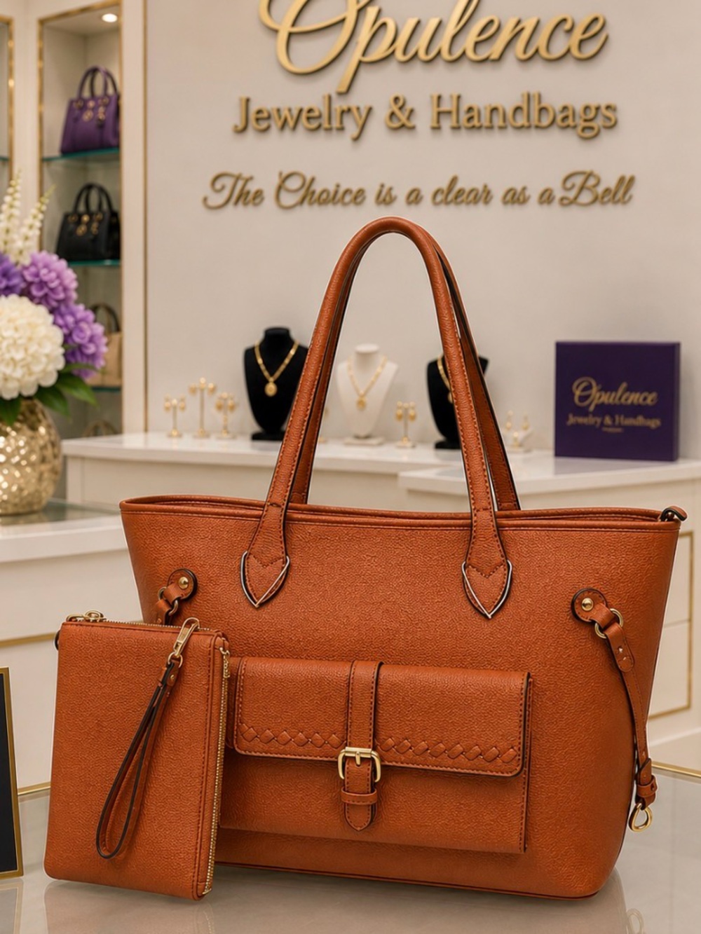 Classic Women's Tote Bag in Cognac Brown -